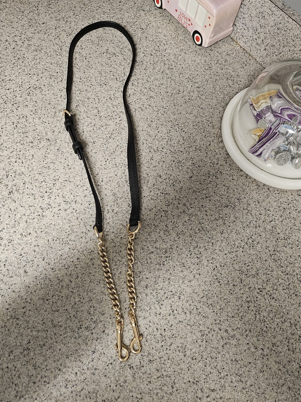 Coach Black Leather Strap with Gold-Tone Chain